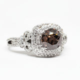 14K White Gold 1.77 CTW Double Halo Brown Diamond Engagement Ring DSR-23815