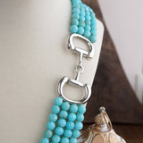 Multi-Strand Turquoise Acrylic Bead Silver Tone Horse Bit Necklace SSJ-13692