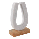 White/Brown Marble Horseshoe on Wood Base Figurine ZGT-06052