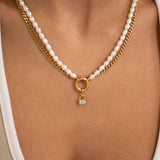 Gold Finish Stainless Steel Freshwater Pearl Charm Holder Necklace 18" SSJ-13676