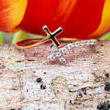 10k Yellow Gold Double Cross Diamond Ring - DFR-26036