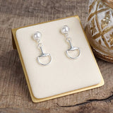 Pearl Bit Drop Earrings Silver Tone