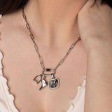 Stainless Steel Black Mother of Pearl Horse With CZ Stone Pendant SSJ-13667
