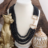 Multi-Strand Black Acrylic Bead Horse Bit Necklace SSJ-13691
