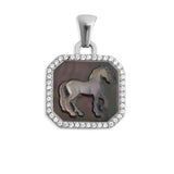 Stainless Steel Black Mother of Pearl Horse With CZ Stone Pendant SSJ-13667