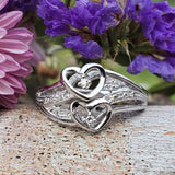 Sterling Silver Diamond Double Heart Ring  SDM-11243