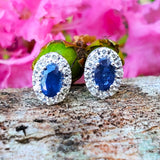 14k White Gold Diamond & Sapphire Halo Earrings DER-26026