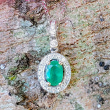 14k White Gold Oval Emerald & Diamond Pendant -  DPD-26900