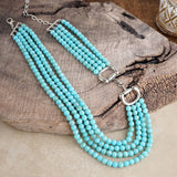 Multi-Strand Turquoise Acrylic Bead Silver Tone Horse Bit Necklace SSJ-13692