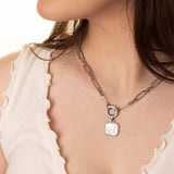 Stainless Steel White Mother of Pearl Horse With CZ Stone Pendant SSJ-13668