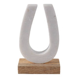 White/Brown Marble Horseshoe on Wood Base Figurine ZGT-06052