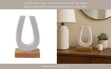 White/Brown Marble Horseshoe on Wood Base Figurine ZGT-06052