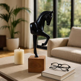 Black/Brown Metal Galloping Horse on Base, 12 in.