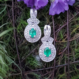 Sterling Silver Emerald & Diamond Halo Earrings SDM-11238