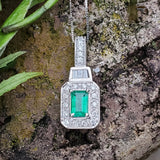 14K White Gold Diamond & Emerald Halo Pendant  DPD-26776