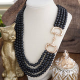 Multi-Strand Black Acrylic Bead Horse Bit Necklace SSJ-13691