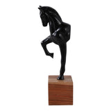 Black/Brown Metal Galloping Horse on Base, 12 in.