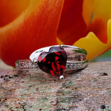 Sterling Silver Garnet & Diamond Heart Ring   SDM-11240