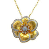 Halo Sterling Silver 18K Gold Dipped CZ Blooming Flowers Necklace SSJ-13780