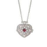 afa   Sterling Silver Filigree Heart Locket Genuine Gemstone Pendants - All Months