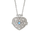 afa   Sterling Silver Filigree Heart Locket Genuine Gemstone Pendants - All Months