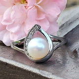 10k White Gold 6.5 mm Cultured Pearl and Diamond Ring  DCR-24713