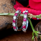 14K White Gold Diamond and Ruby Hoop Earrings DER-26098