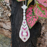 14K White Gold Diamond & Ruby Art Deco Style Pendant  DPD-26959