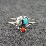 Sterling Silver Turquoise & Coral Feather Ring SSJ-12846
