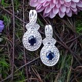 Sterling Silver Sapphire  & Diamond Halo Earrings SDM-11237