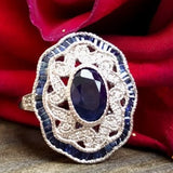 14K White Gold Oval Blue Sapphire & Diamond Filigree Ring  DCR- 24706