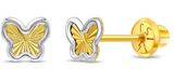 14k Yellow & White Gold Diamond Cut Butterfly Children's Earrings  GER-23558