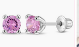 Sterling Silver Pink CZ Stud Earring SSJ-13249