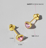 14k Yellow Gold PInk CZ Heart Children's Earrings  GER-23565