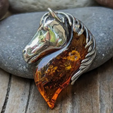 Sterling Silver Baltic Amber Horse Head Pendant SSJ-13094