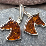 Sterling Silver Baltic Amber Horse Head Earrings SSJ-13095