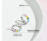 Sterling Silver Rainbow Heart Huggie Hoop Earrings SSJ-13244