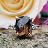 14k Yellow Gold Smokey Quartz with Diamond Gemstone Ring  DCR-24560