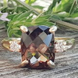 14k Yellow Gold Smokey Quartz with Diamond Gemstone Ring  DCR-24560
