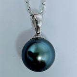 14k White Gold 10mm Black Tahitian Pearl Pendant GPS-20083