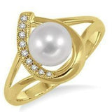 10k Yellow Gold Cultured Pearl & Diamond Ring  DCR-24705