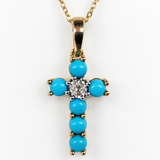 10K Yellow Gold Diamond & Turquoise Cross Pendant DPD-27105