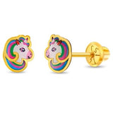 14k Rainbow Mane Unicorn Children's Earrings  GER-23557