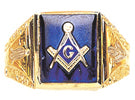 Sterling Silver Solid Back Blue Masonic Gents Ring SSJ-13083