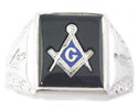 Sterling Silver Solid Back Blue Masonic Gents Ring SSJ-13083