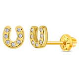 14k Horseshoe with CZ Children's Earrings  GER-23556