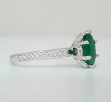 14k White Gold Emerald and Diamond Scalloped Halo Ring   DCR-24434