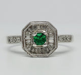 14k White Gold Ascher Cut Emerald and Diamond Ring DCR-24508
