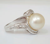 18k White Gold .40 CTW Diamond and White Pearl Ring   DCR-24615