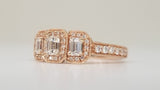 14K Rose gold 1.05 CTW Three Emerald Cut Diamond Halo Engagement Ring DFR-25790